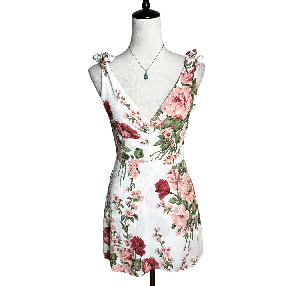 Reformation Floral Cottage Spring Mini Dress 8 | Tie Strap Garden Party Romantic